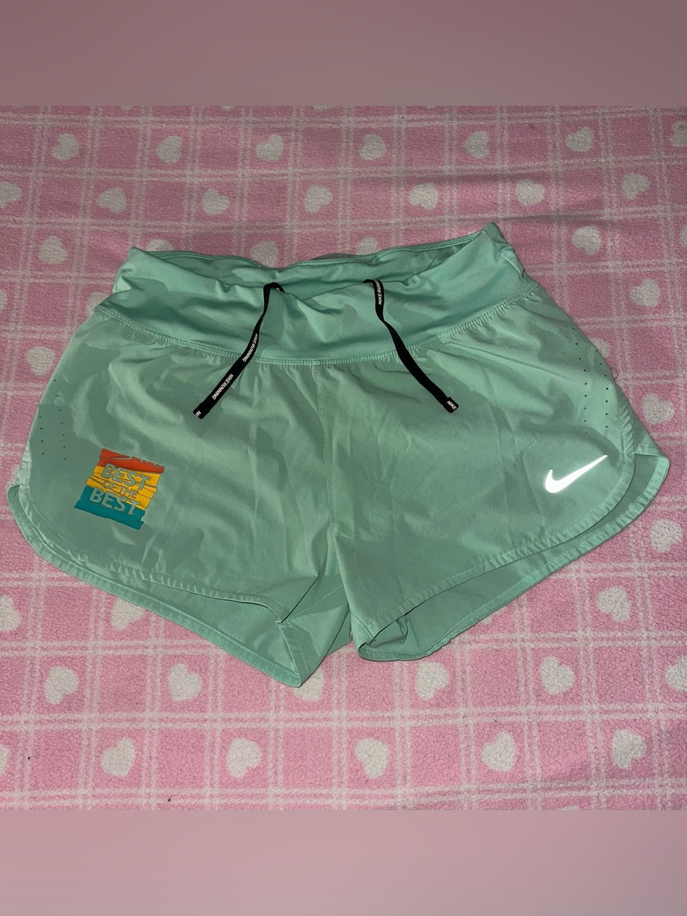 Nike Women's Mint Green Performance Running Shorts with Drawstring